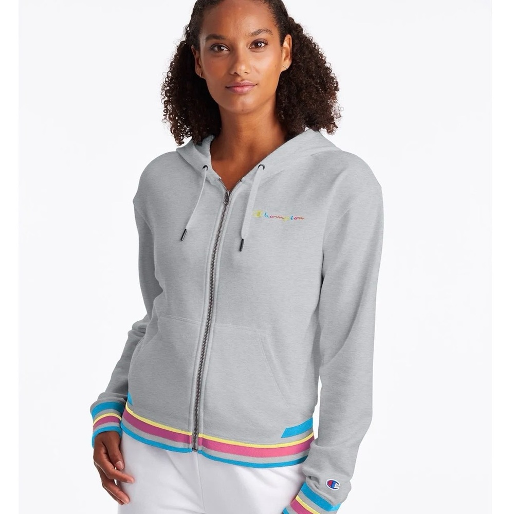 Champion Women's Gray Hoodie with Colorful Trim